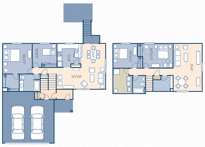 Floor plan for 4 beds, 2 baths, 2250 sqft